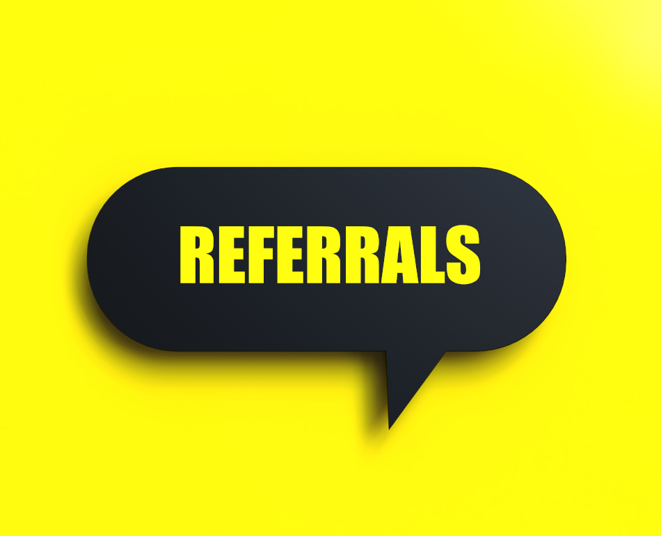 Referral in speech bubble with yellow background